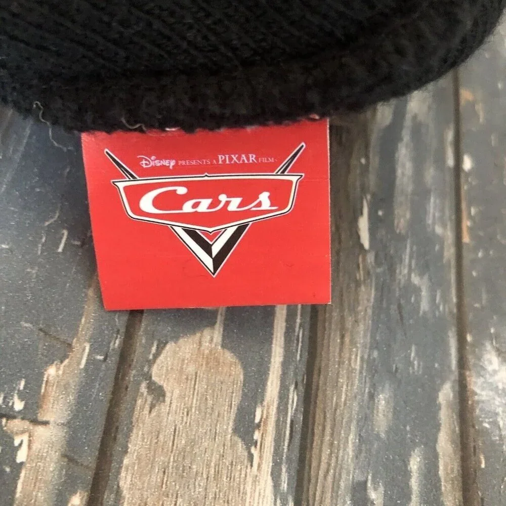 Disney/Pixar Cars Lightning Mcqueen Beanie Cap Hat Black Acrylic Kids Sz 4-16
